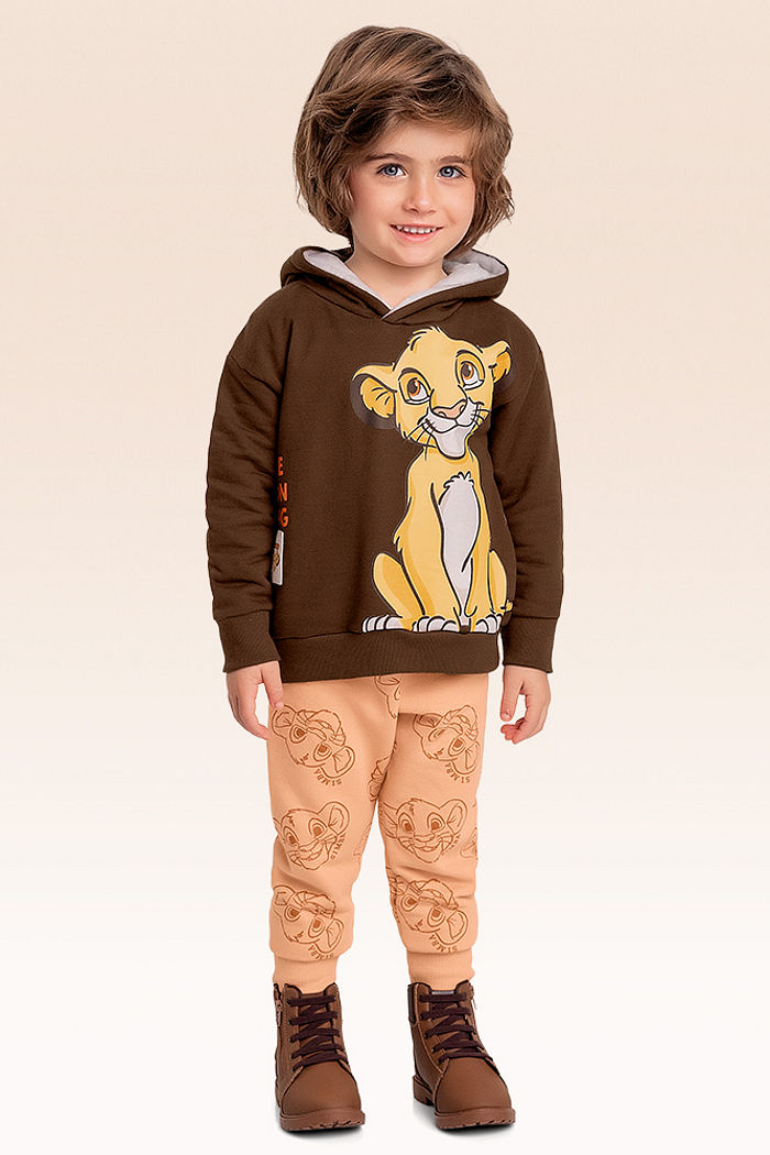 Conjunto blusão com capuz e calça Rei Leão