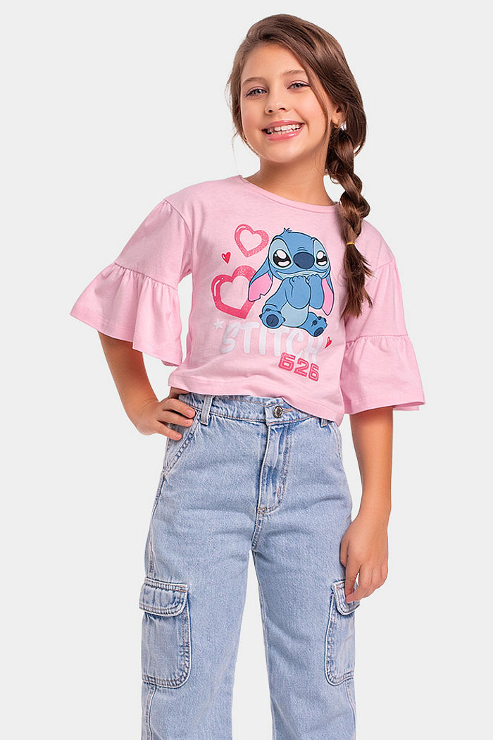 Blusa Lilo & Stitch com aplique em glitter