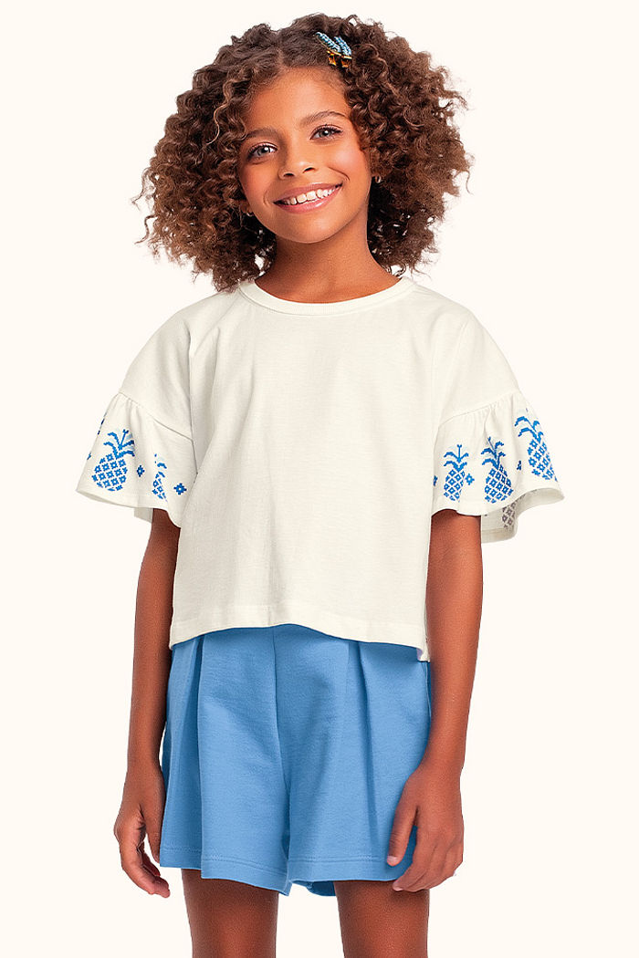 Conjunto blusa em meia malha e short em moletinho abacaxi