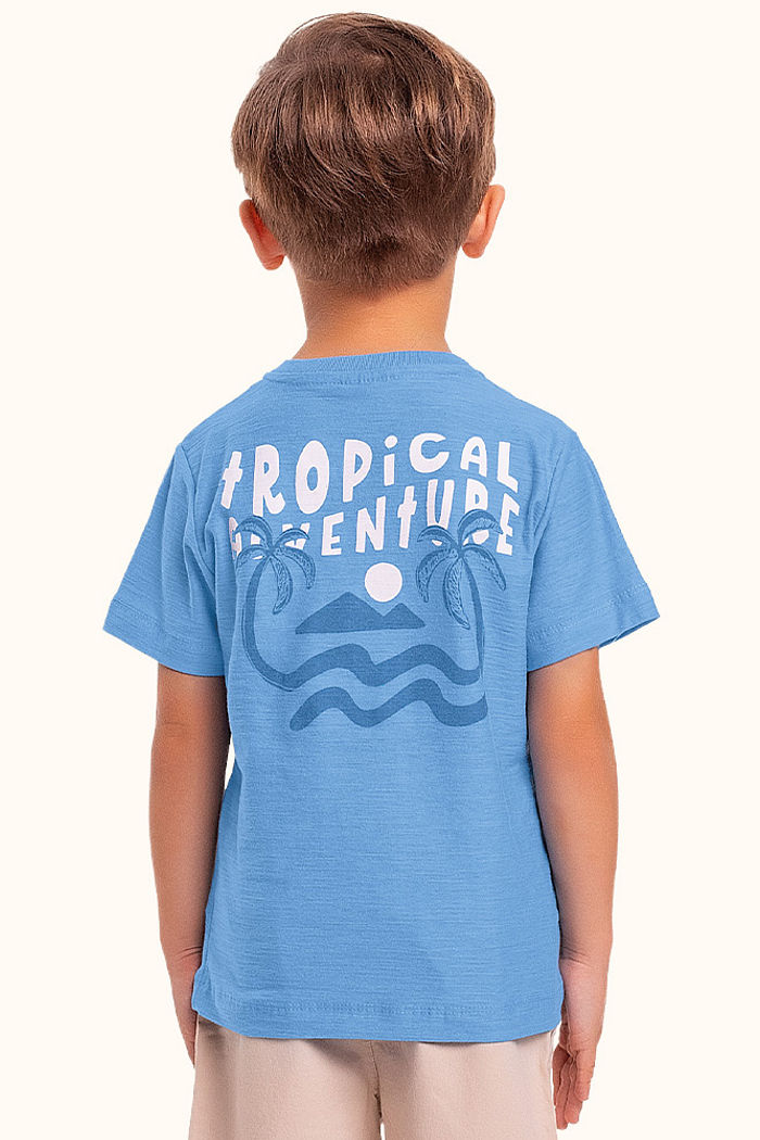 Camiseta tropical em meia malha flamê