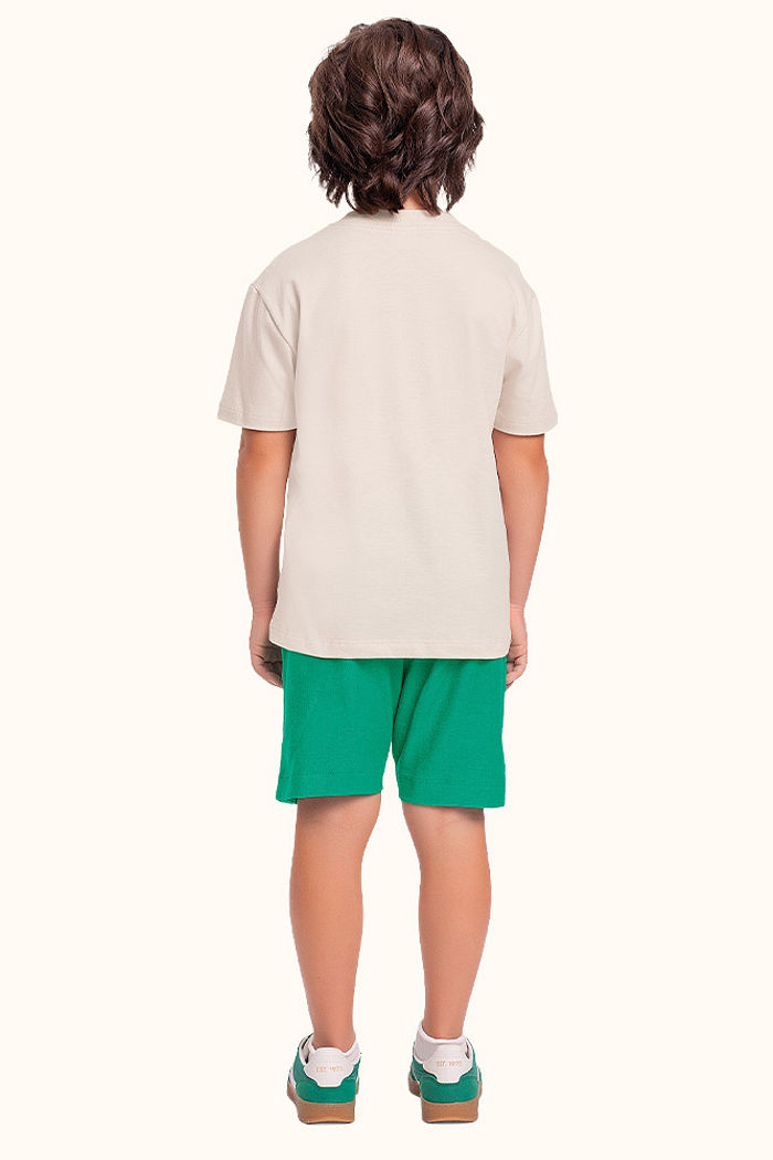 Conjunto camiseta em meia malha e bermuda em moletinho com bolso funcional new york