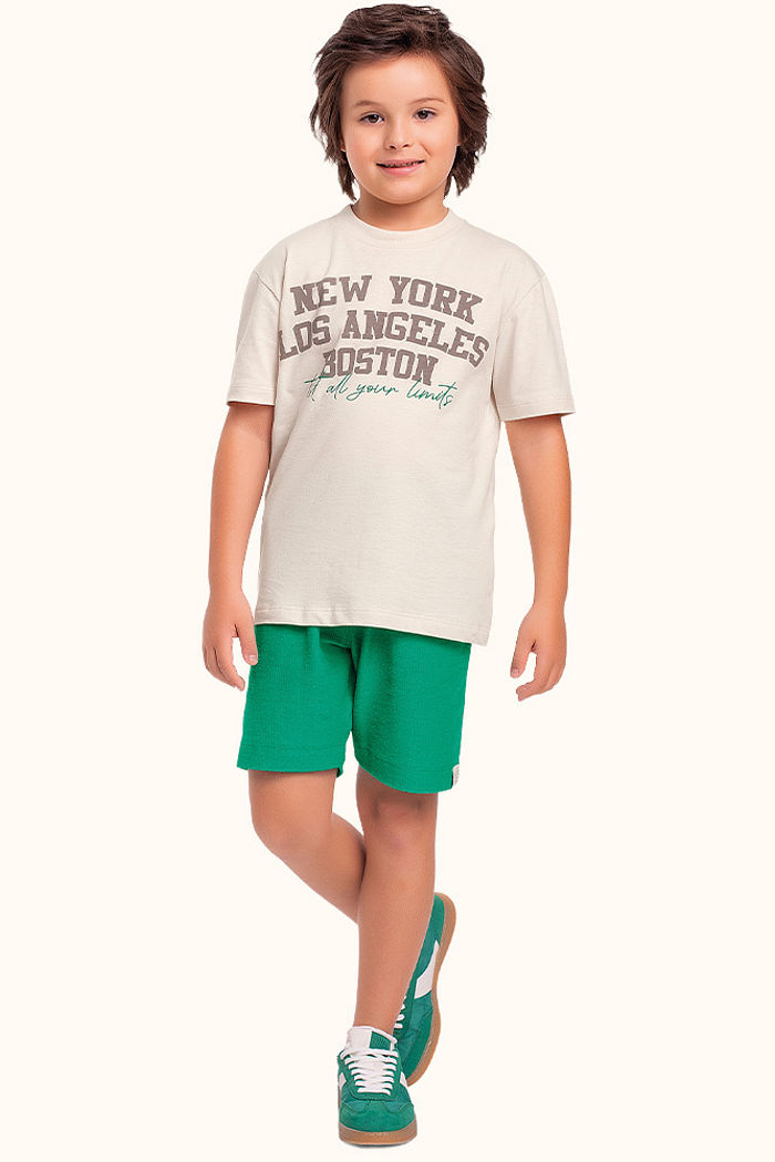 Conjunto camiseta em meia malha e bermuda em moletinho com bolso funcional new york