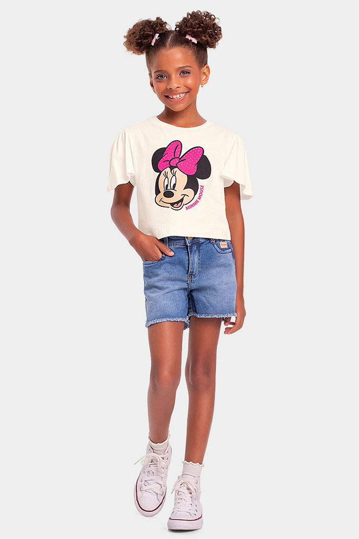 Blusa infantil curta Minnie com strass