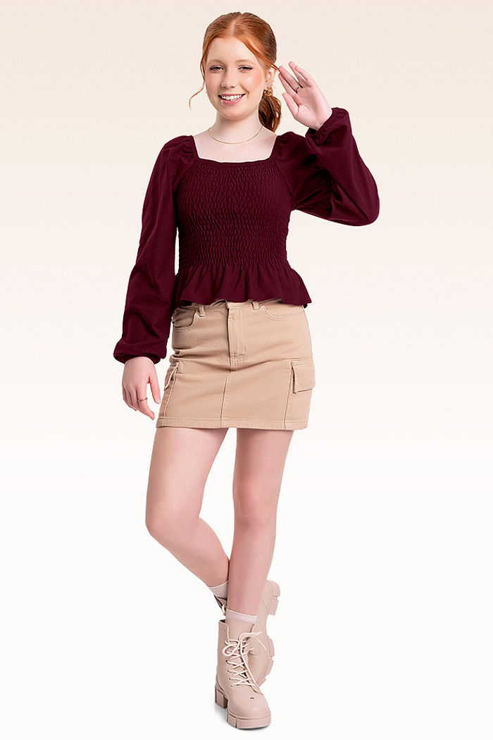 Blusa manga longa em malha florence