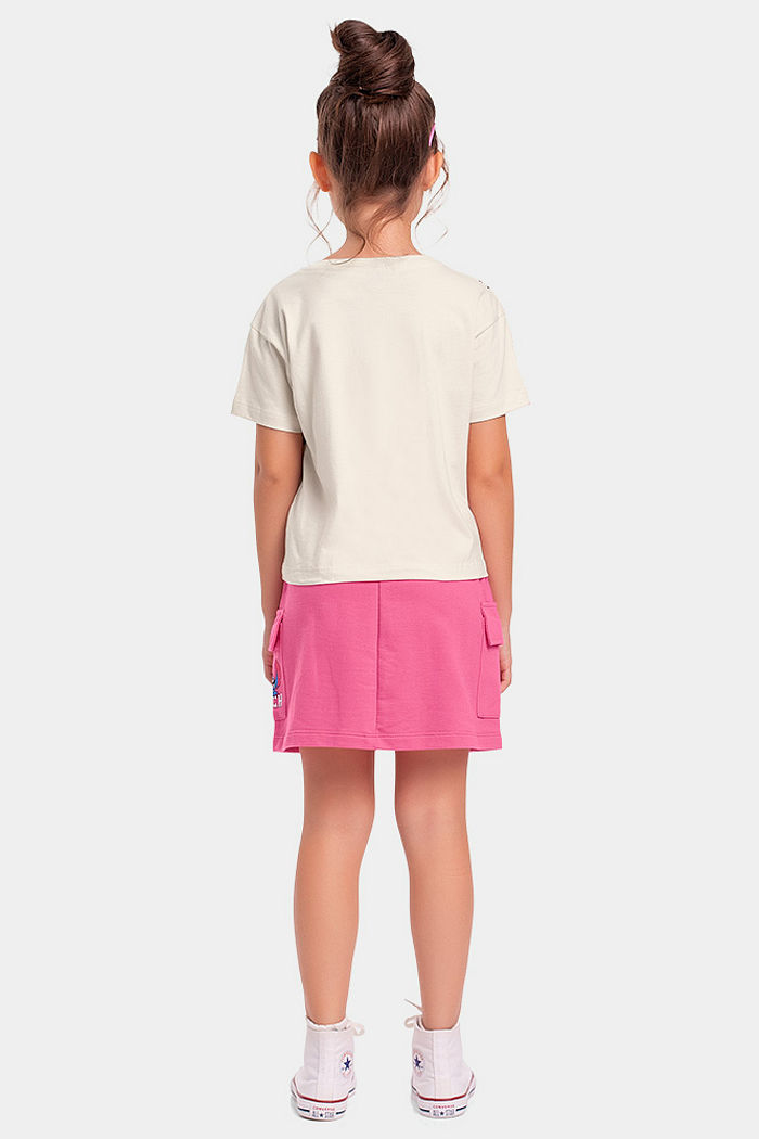 Conjunto infantil blusa e short saia Stitch com brilho