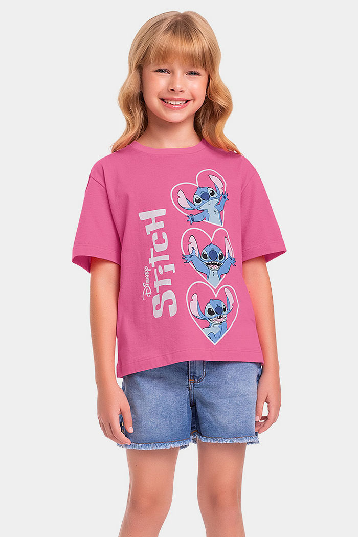 Blusa infantil Stitch corações glitter