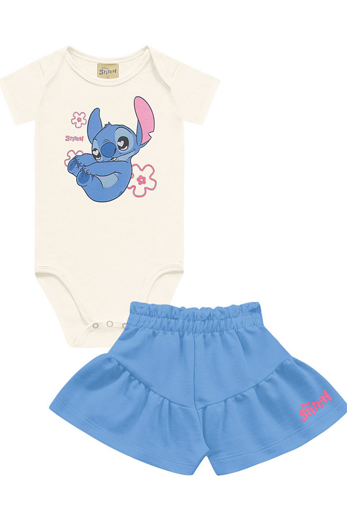 Conjunto body manga curta e short Lilo & Stitch