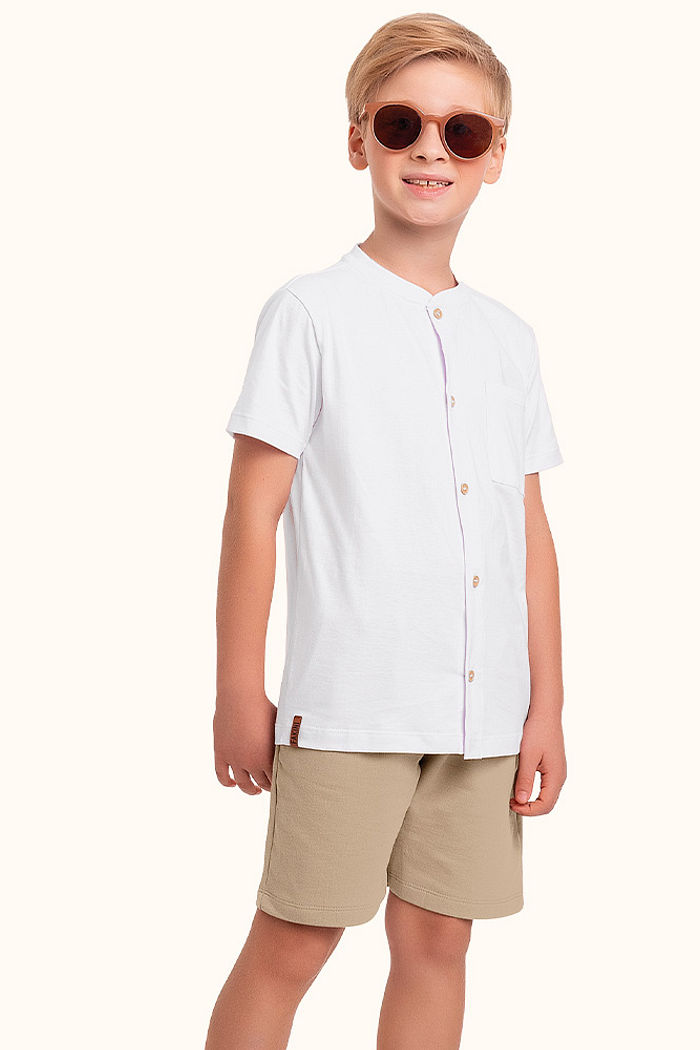 Conjunto camisa gola padre em meia malha e bermuda em moletinho