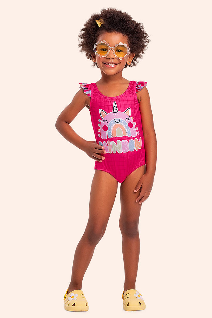 Maiô infantil estampa arco-íris com proteção uv