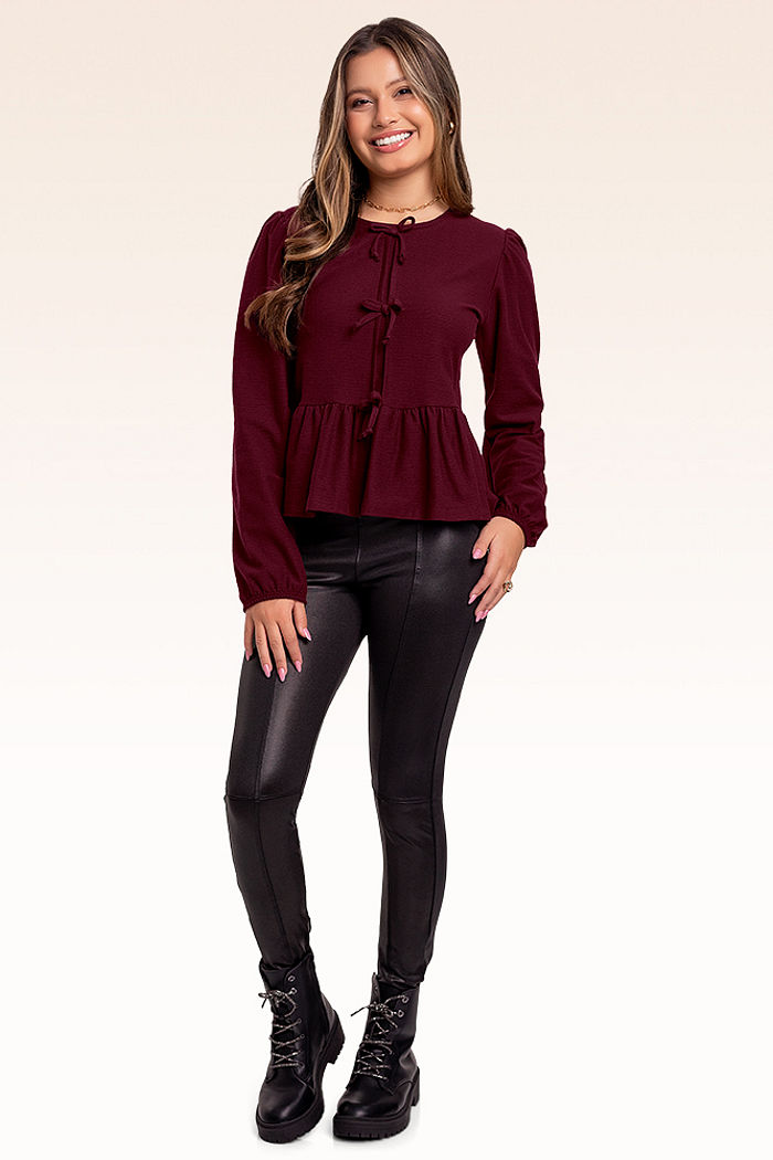 Blusa manga longa em malha florence