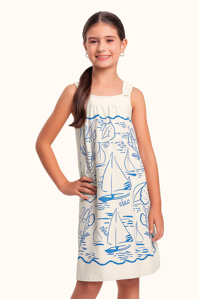 Vestido em malha florence estampa barcos