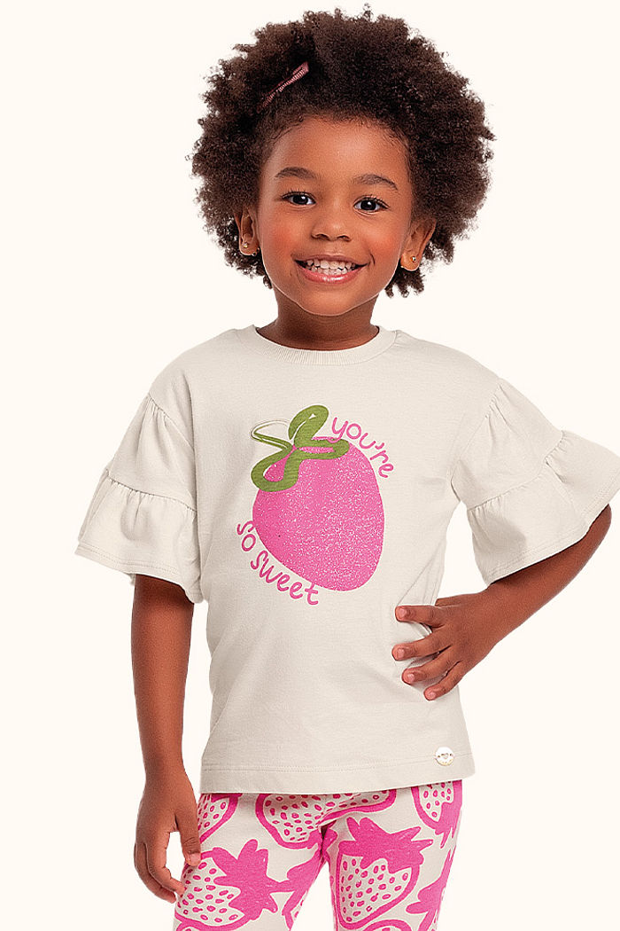 Conjunto blusa e legging estampa morango com glitter