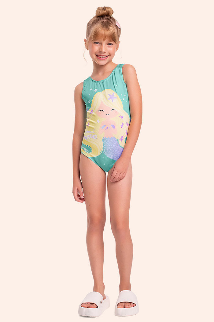 Maiô infantil estampa sereia com proteção uv