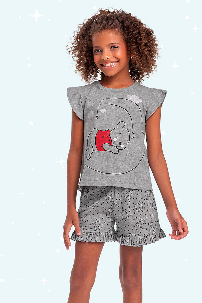 Conjunto pijama blusa e short que brilha no escuro Ursinho Pooh