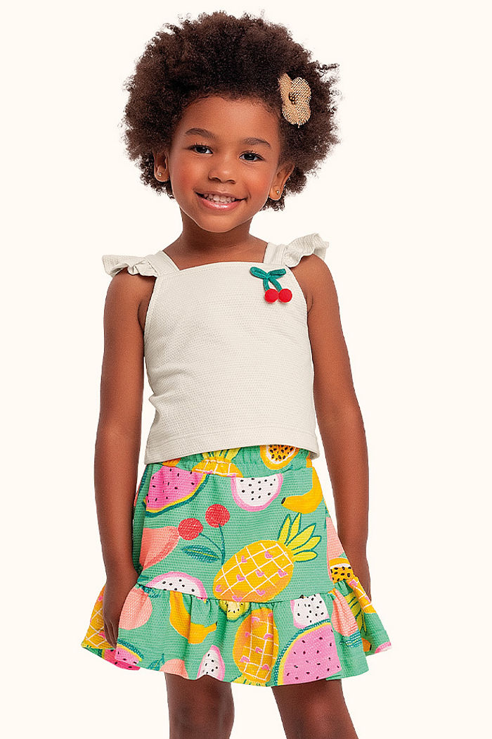 Conjunto blusa/saia frutas