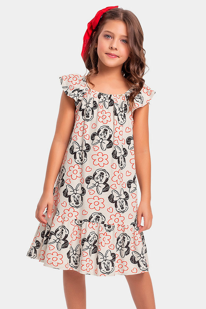 Vestido infantil Minnie mouse estampado com pingente