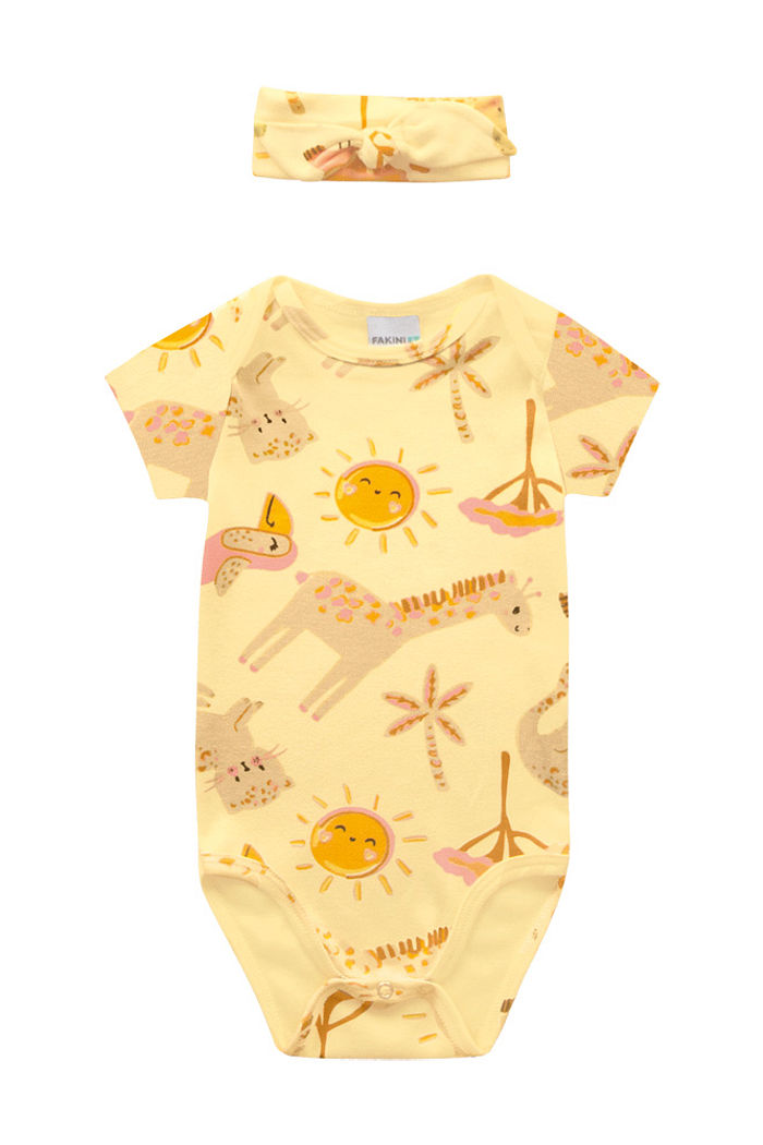 Conjunto body e faixa bebê estampa safari
