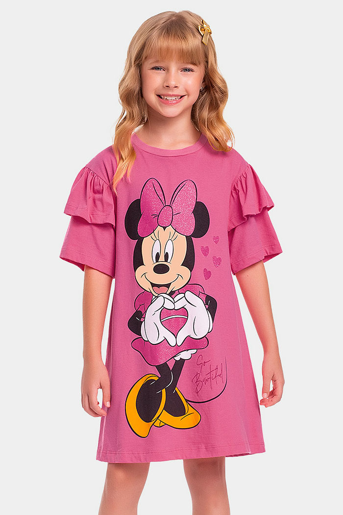 Vestido infantil Minnie mouse com glitter so beautiful