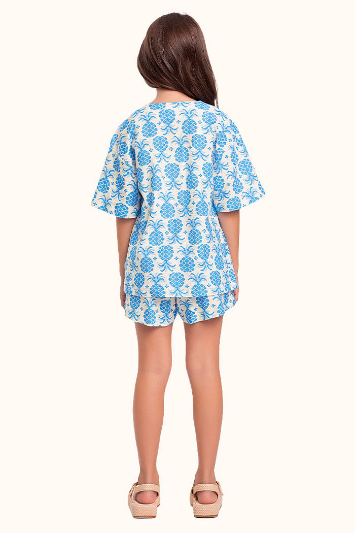 Conjunto kimono, short e top estampa abacaxi