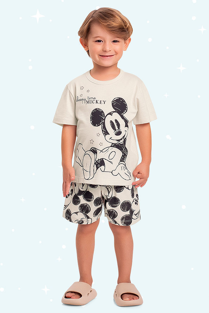 Conjunto pijama infantil camiseta e bermuda Mickey