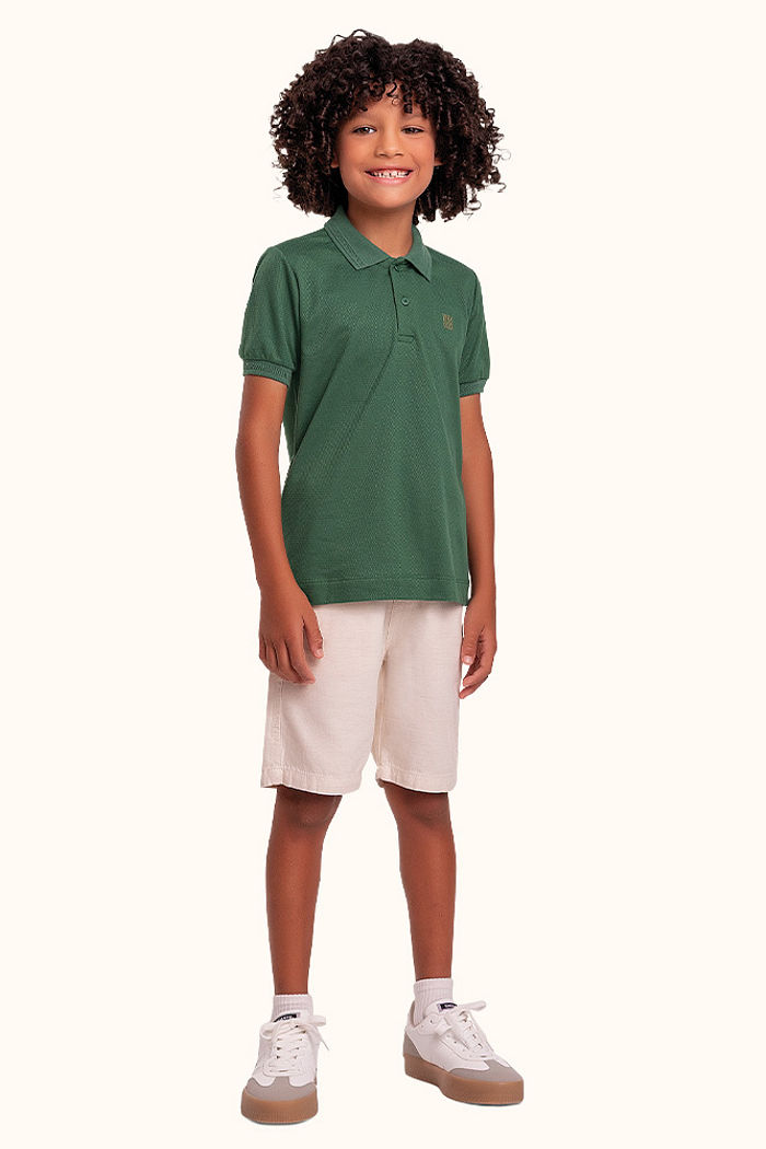 Camisa polo em malha favo com bordado