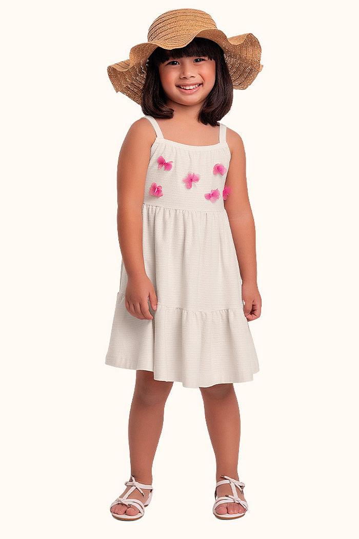 Vestido de alcinha em malha florence com aplique de flores 3d