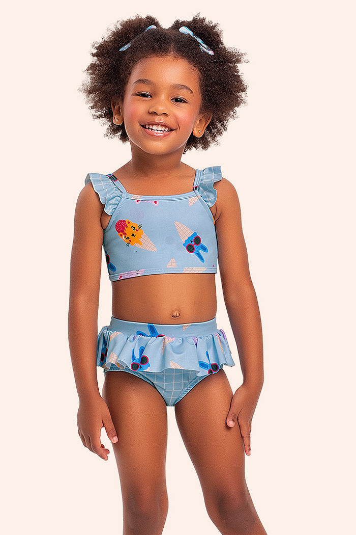 Maiô infantil estampa sereia com proteção uv