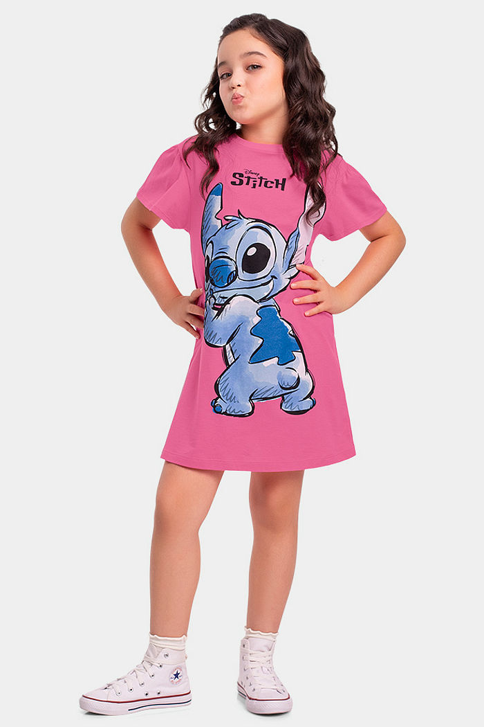 Vestido infantil menina Stitch meia malha