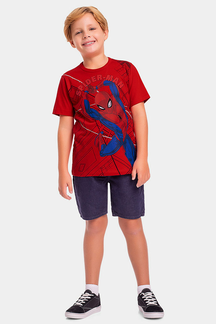 Camiseta em meia malha com relevo 3d Homem-Aranha