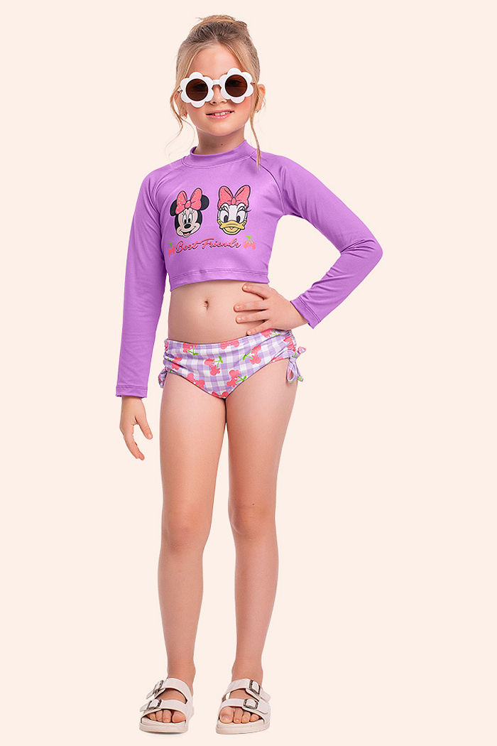Conjunto infantil blusa manga longa e calcinha moda praia