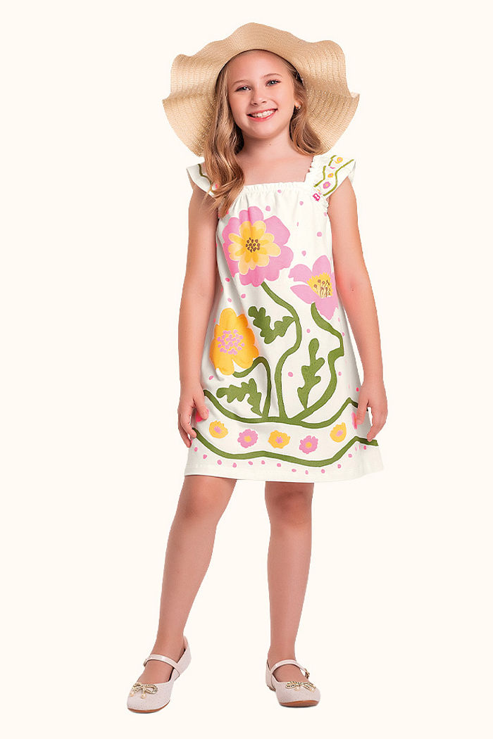 Vestido em cotton flores