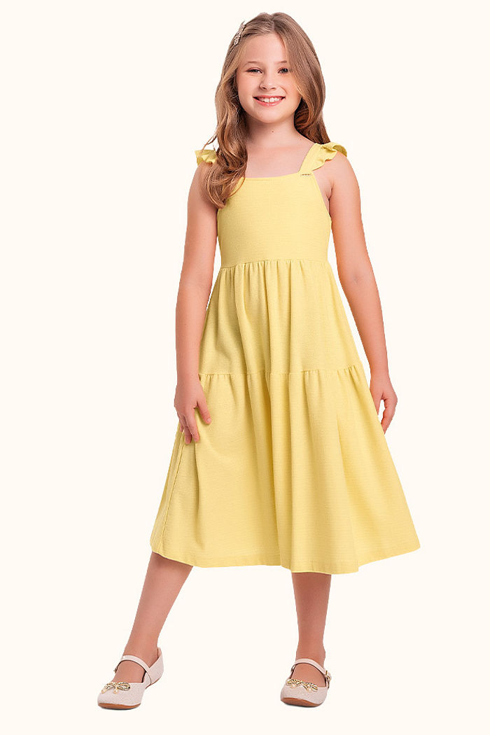 Vestido em meia malha de alça com pingente