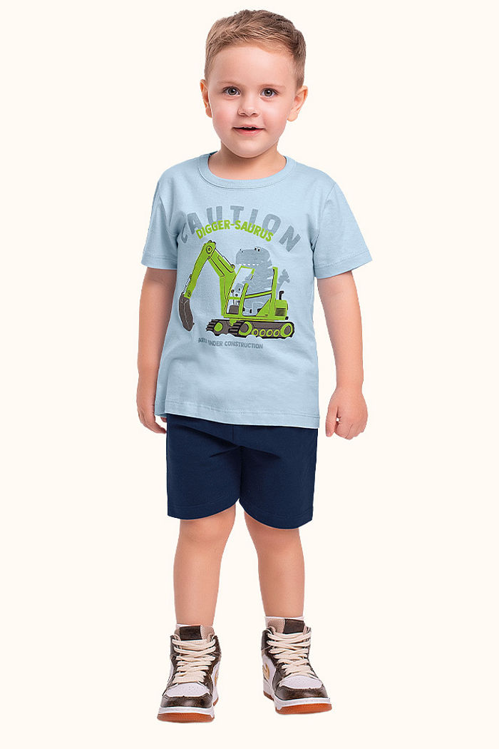 Conjunto camiseta em meia malha e bermuda em moletinho caution