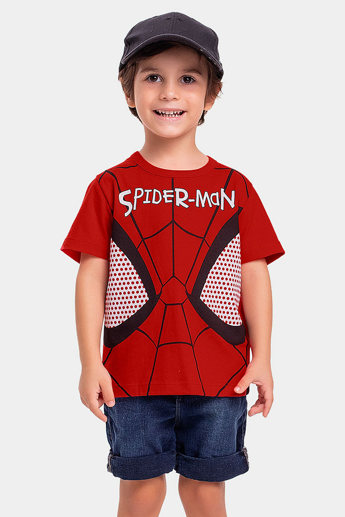 Camiseta manga curta infantil Spider-Man com máscara