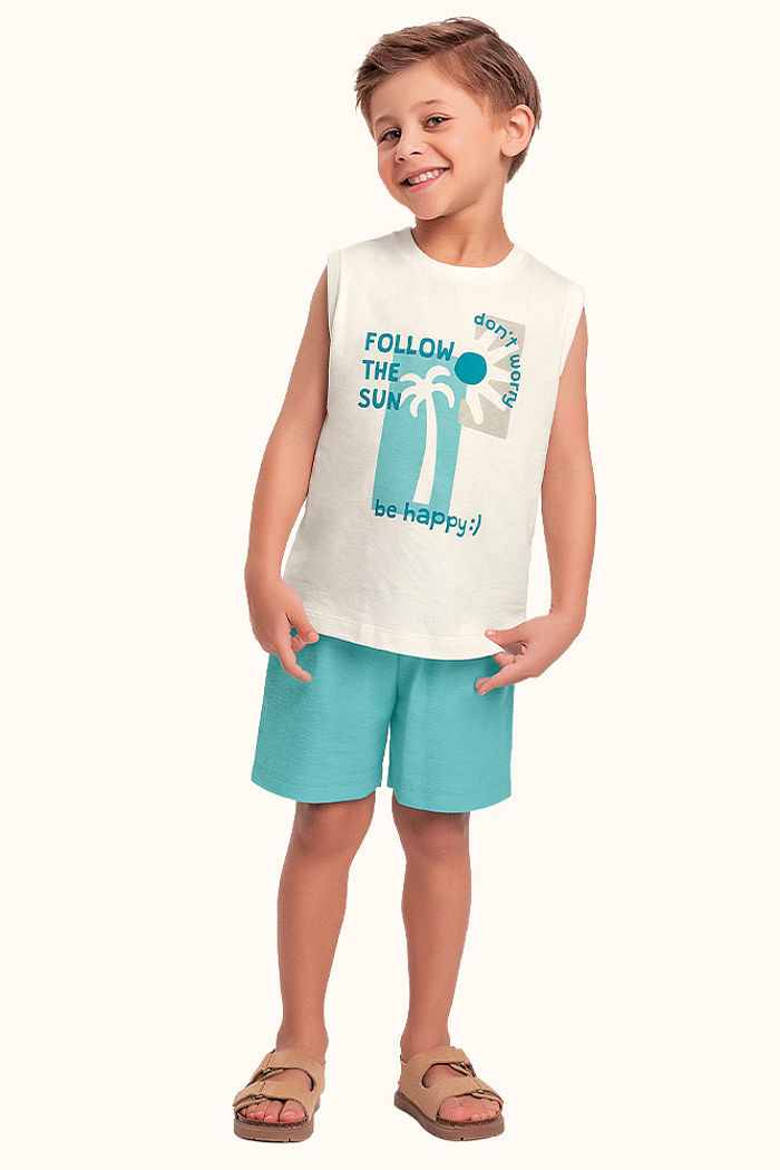 Conjunto regata em meia malha e bermuda em moletinho Sun