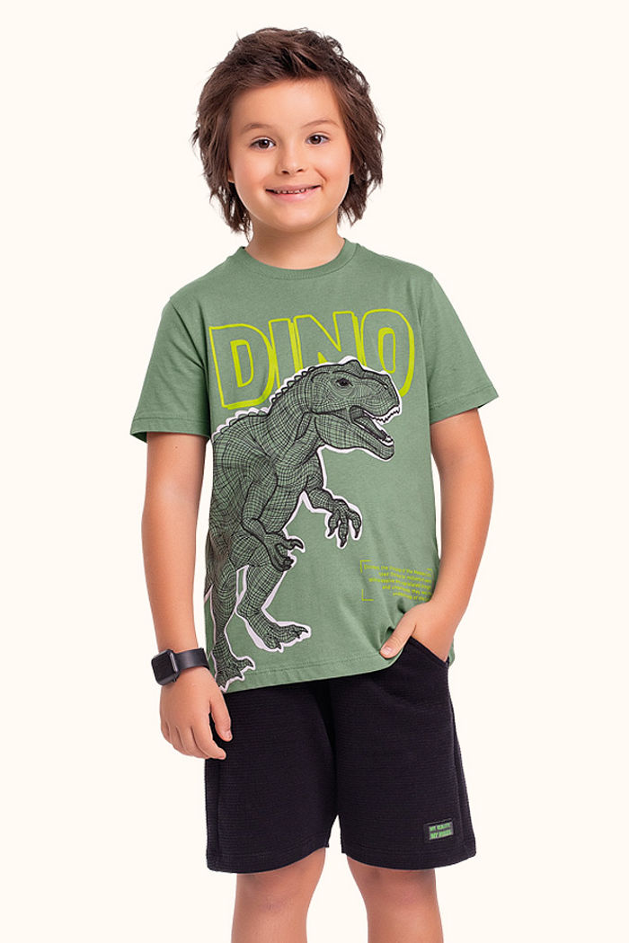 Camiseta em meia malha com relevo em 3d dinossauro