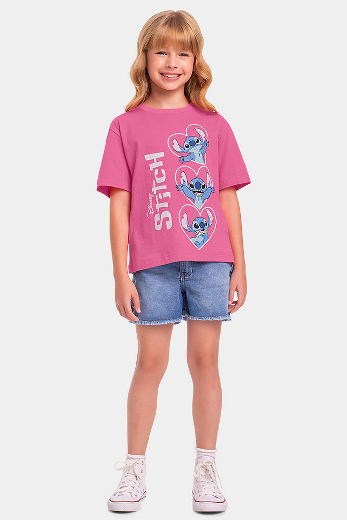 Blusa infantil Stitch corações glitter
