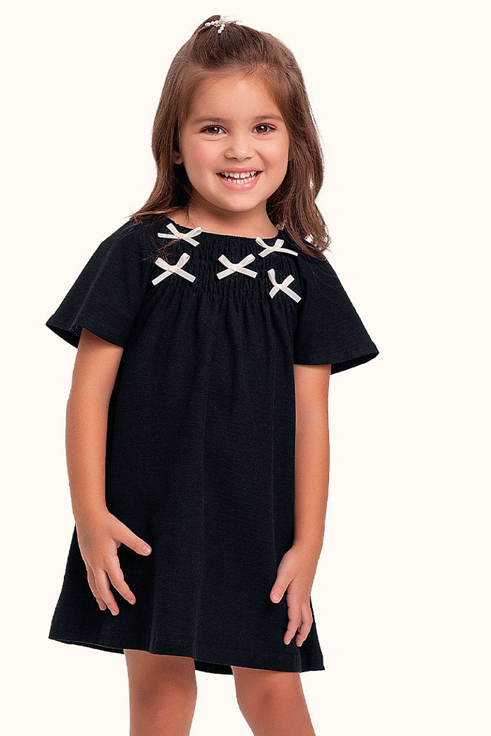 Vestido com laço decorativo em malha florence e lastex