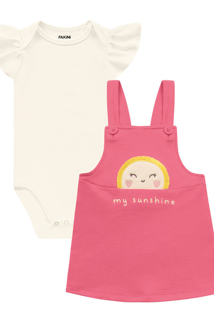 Conjunto bebê body manga curta e salopete my sunshine