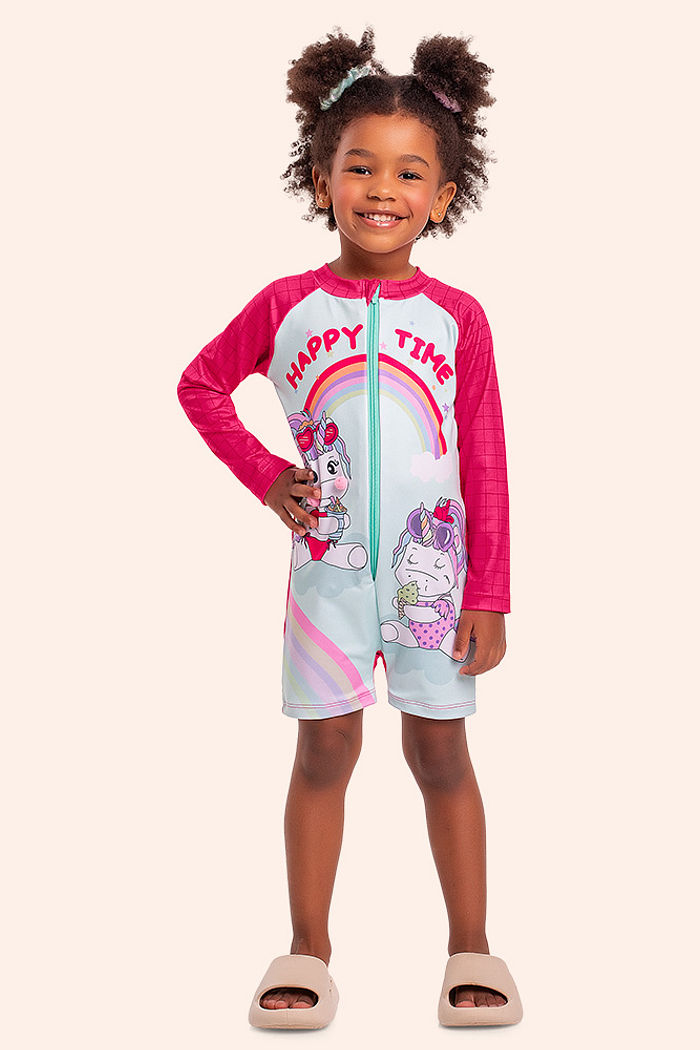 Macacão em cotton UV estampa unicórnios