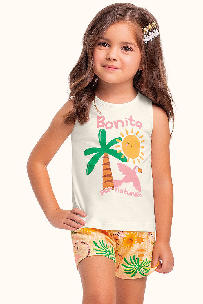 Conjunto regata/short estampa tropical em meia malha