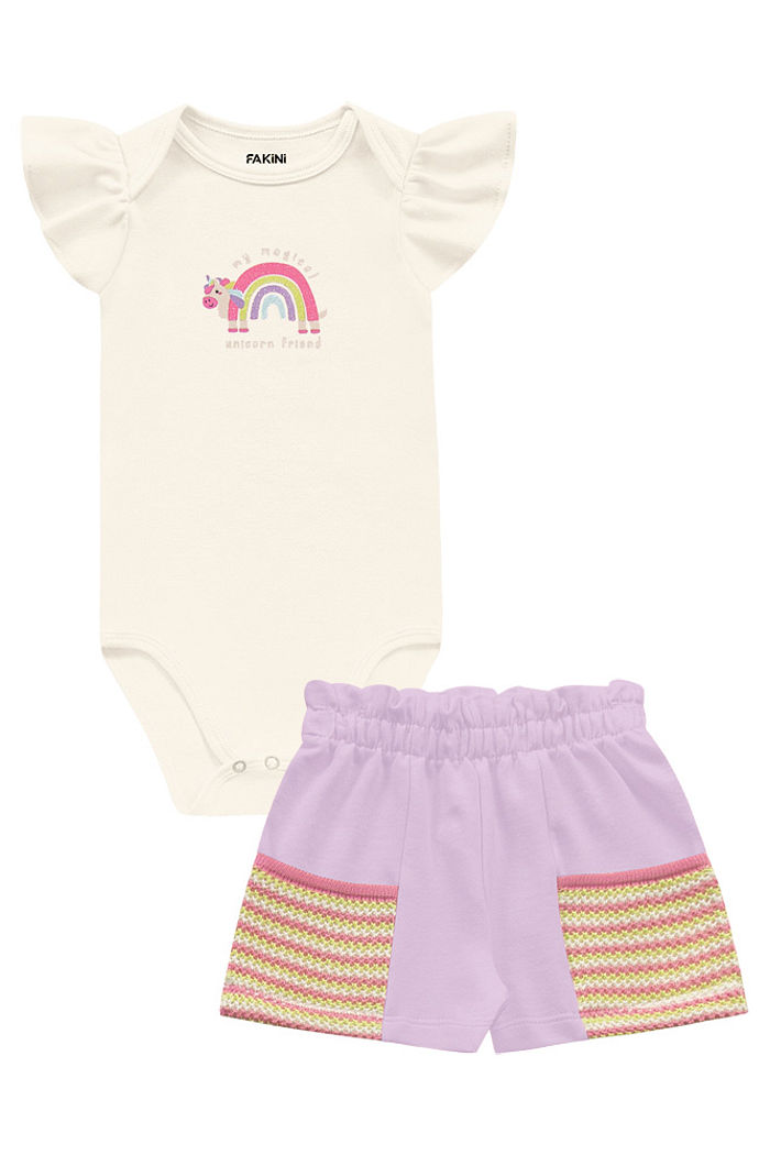 Conjunto body manga curta e short com botão de pressão