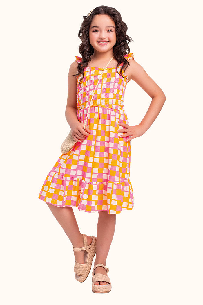 Vestido em malha florence lastex e alcinha xadrez