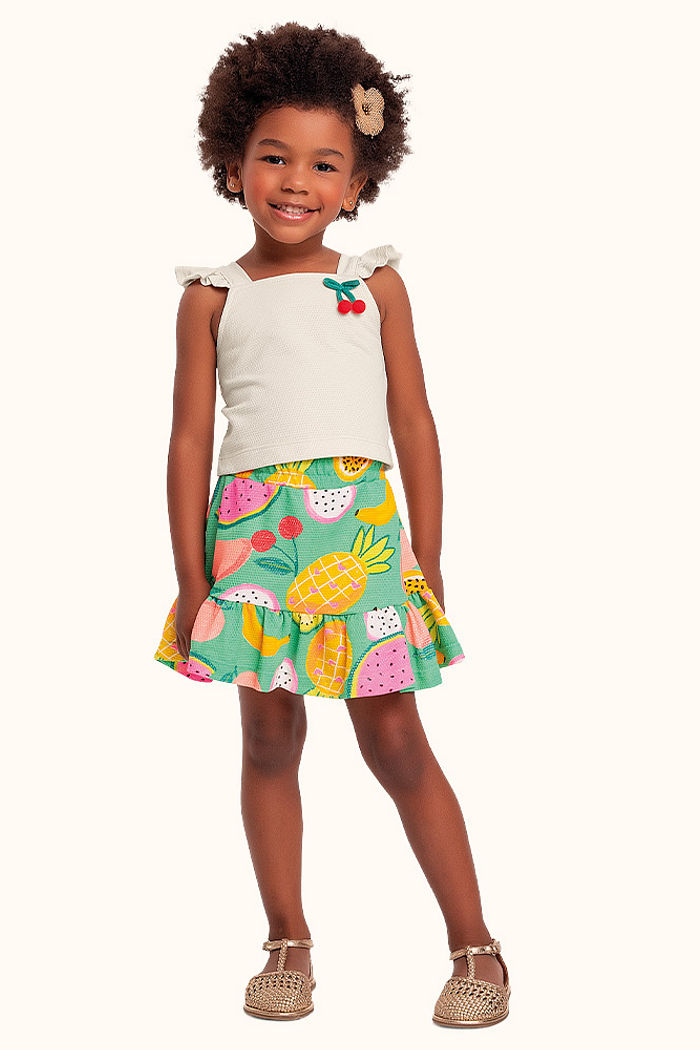 Conjunto blusa/saia frutas