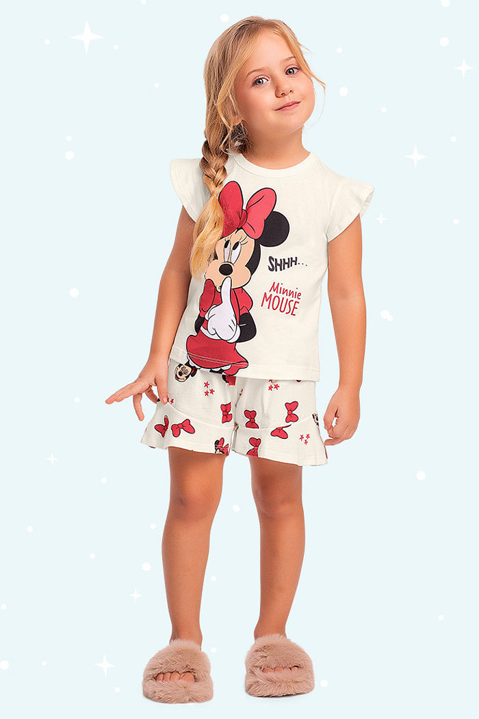 Conjunto pijama blusa e short Minnie brilha no escuro