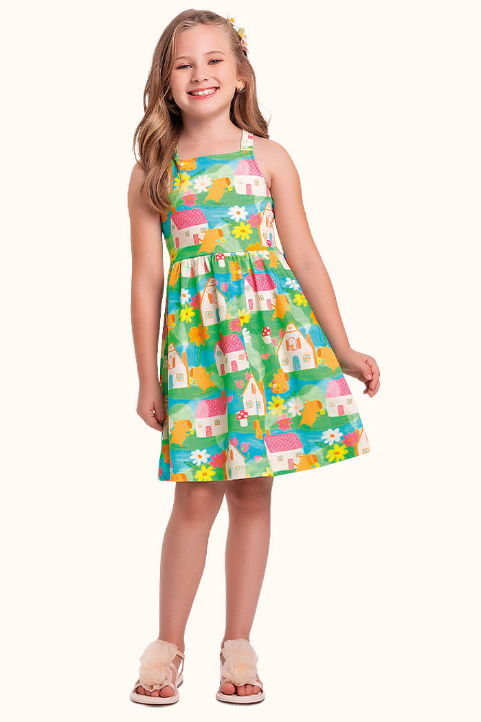 Vestido em meia malha de alça casas