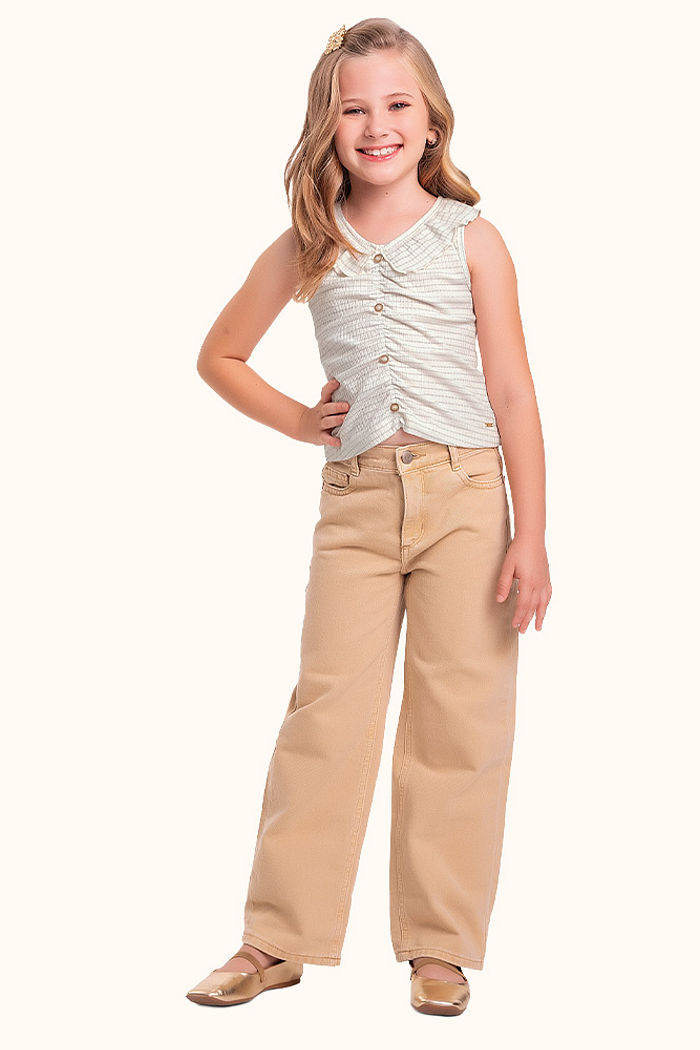 Blusa em ribana lurex com botão decorativo e lastex