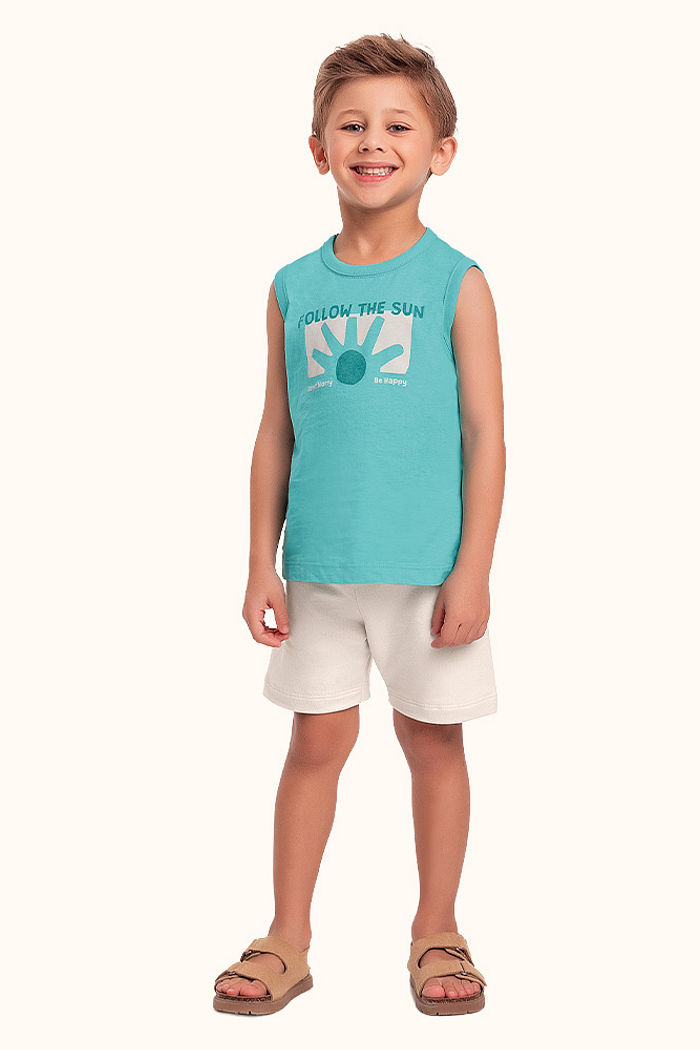 Conjunto regata em meia malha e bermuda em moletinho sol