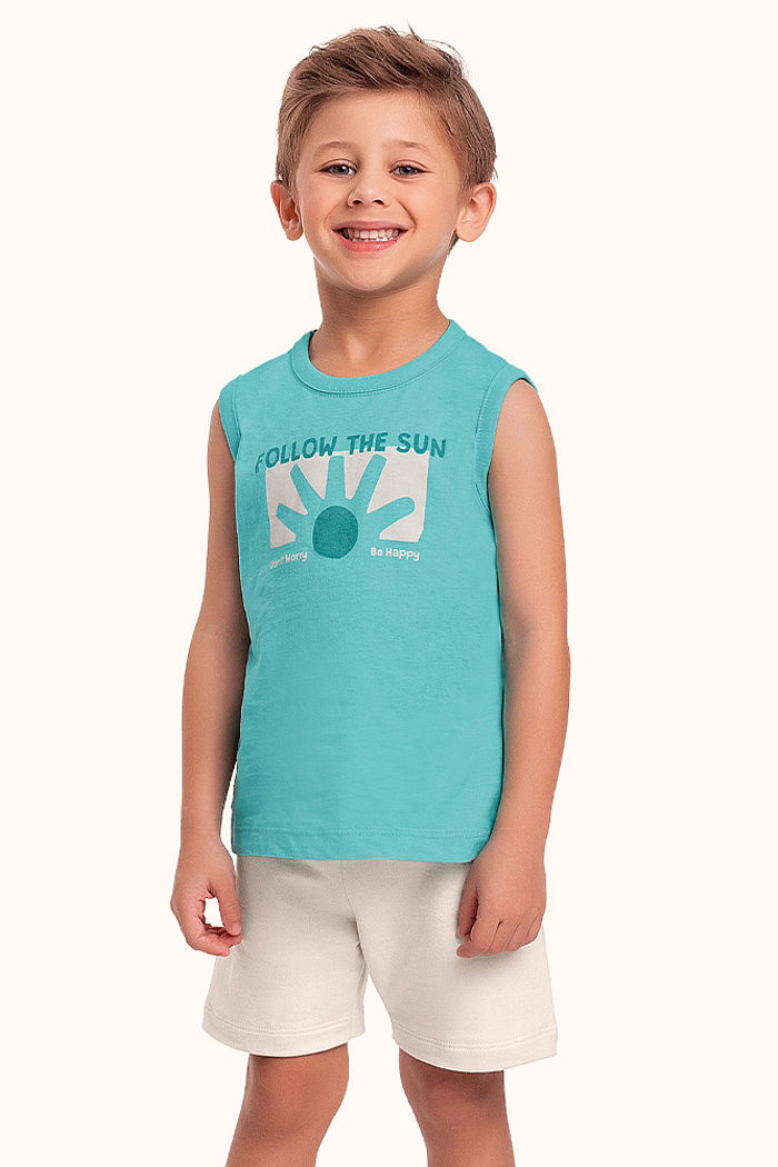 Conjunto regata em meia malha e bermuda em moletinho sol