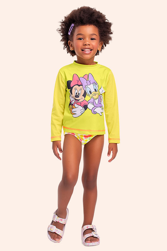 Conjunto infantil blusa manga longa e calcinha Minnie moda praia